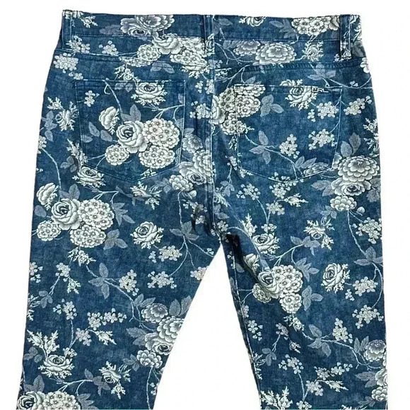 RALPH LAUREN LRL JEANS CO BLUE & CREAM FLORAL SLIM STRETCH ANKLE JEANS Size 12P - Picture 6 of 6